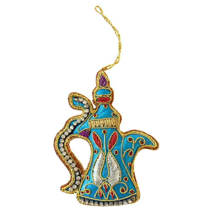 Handmade Victorian Teapot Embroidered Ornament