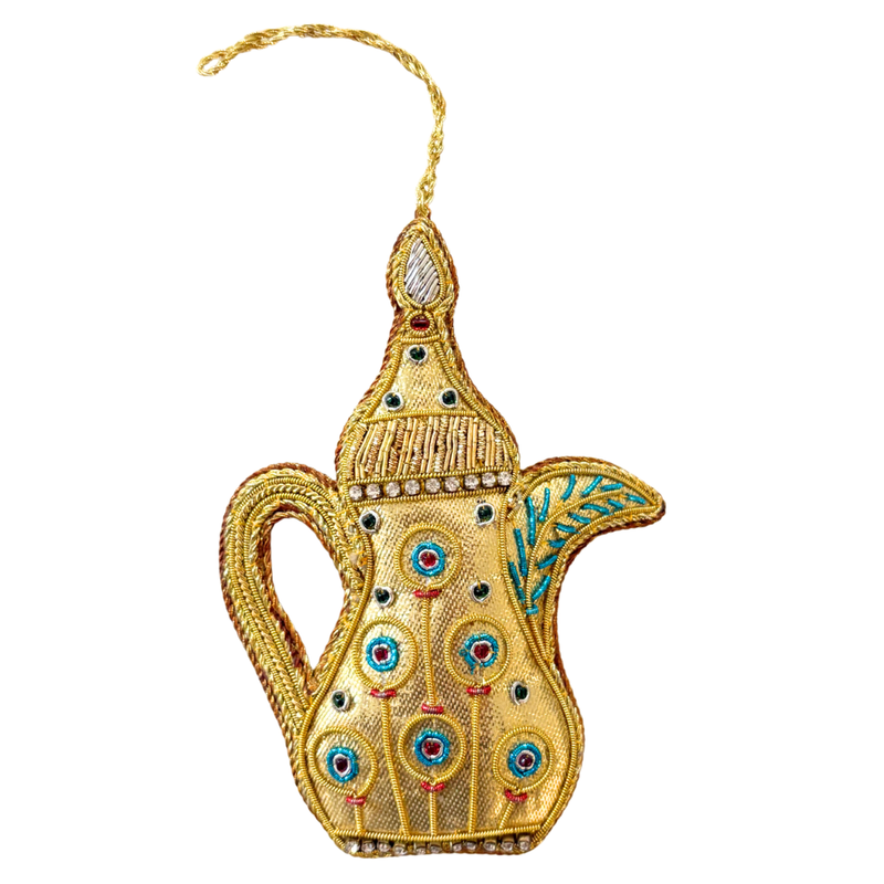 Handmade Golden Mosaic Teapot Embroidered Ornament