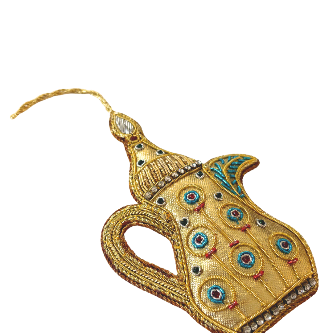 Handmade Golden Mosaic Teapot Embroidered Ornament