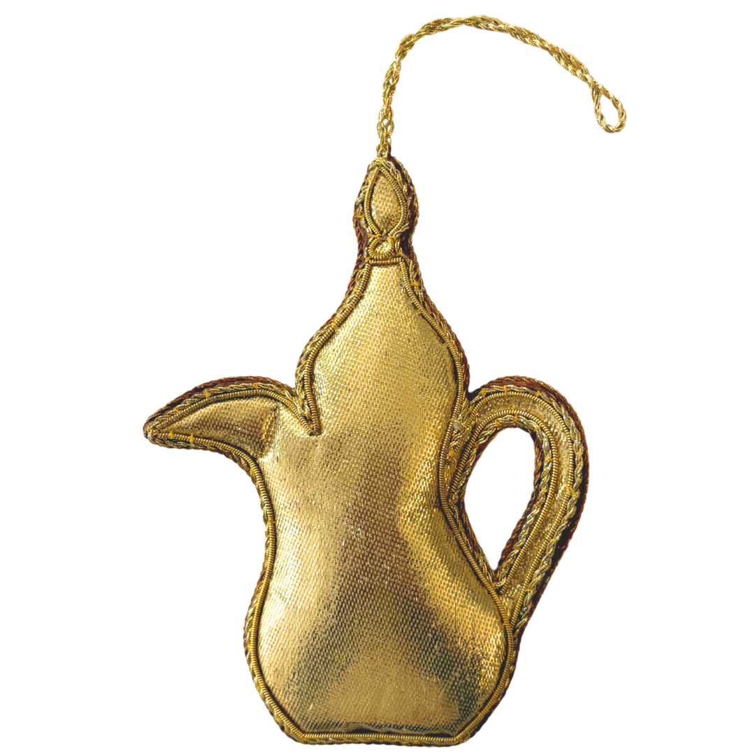 Handmade Golden Mosaic Teapot Embroidered Ornament
