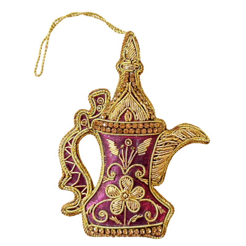 Handmade Regal Maharaja Teapot Embroidered Ornament