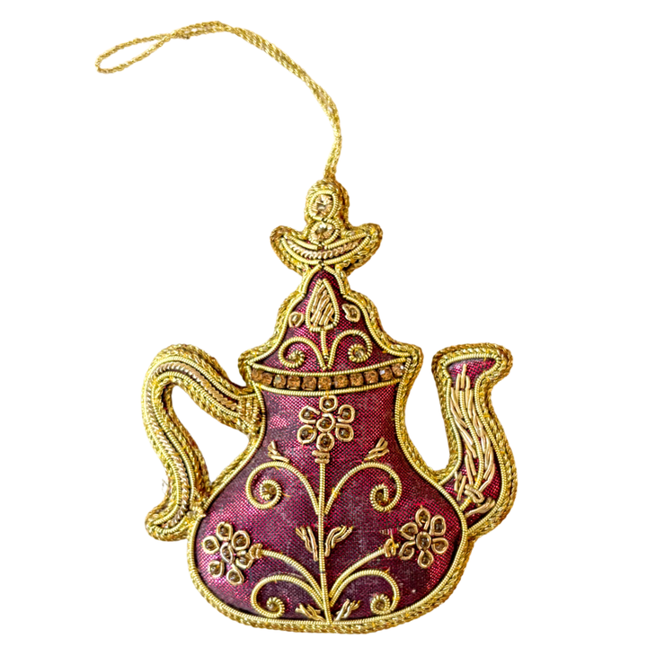 Handmade Rose Garden Teapot Embroidered Ornament