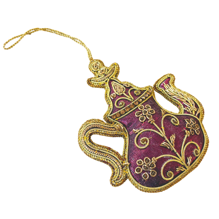 Handmade Rose Garden Teapot Embroidered Ornament