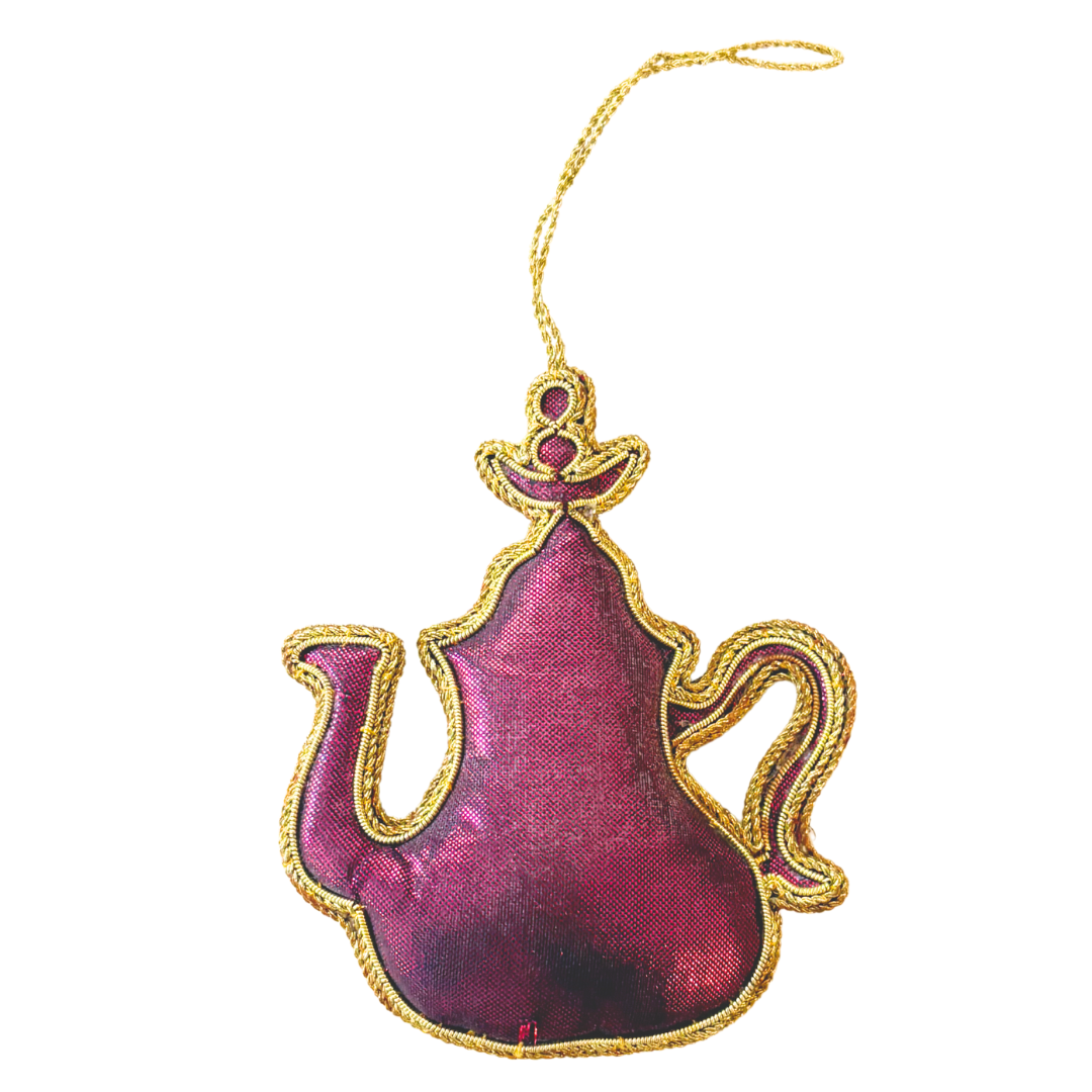 Handmade Rose Garden Teapot Embroidered Ornament