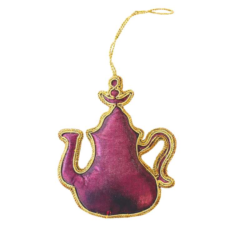 Handmade Rose Garden Teapot Embroidered Ornament