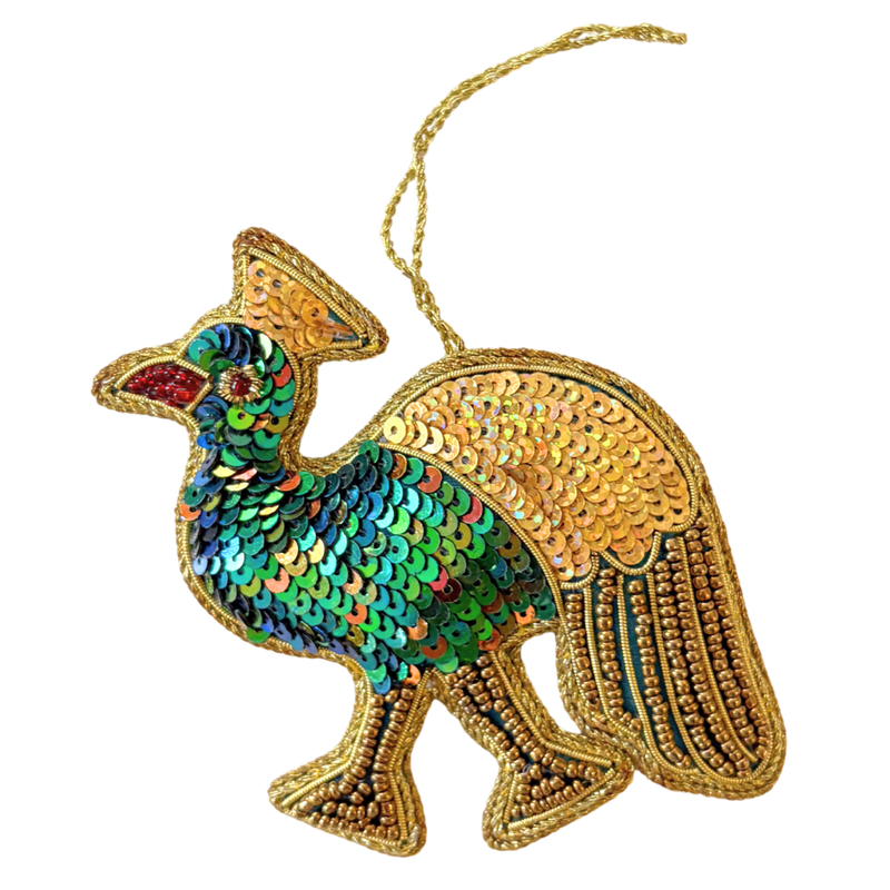Handmade Golden Bird Embroidered Ornament