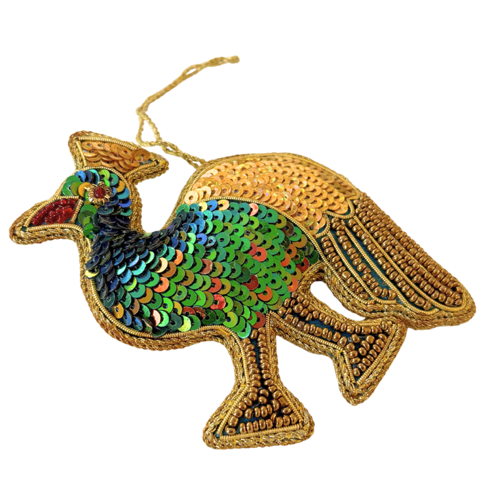 Handmade Golden Bird Embroidered Ornament