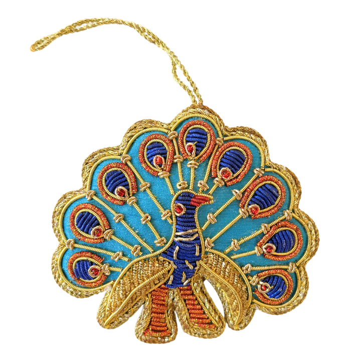 Handmade Peacock Feather Beaded Embroidered Ornament