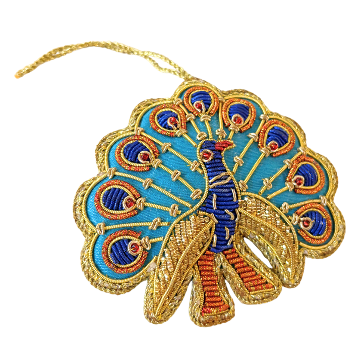 Handmade Peacock Feather Beaded Embroidered Ornament