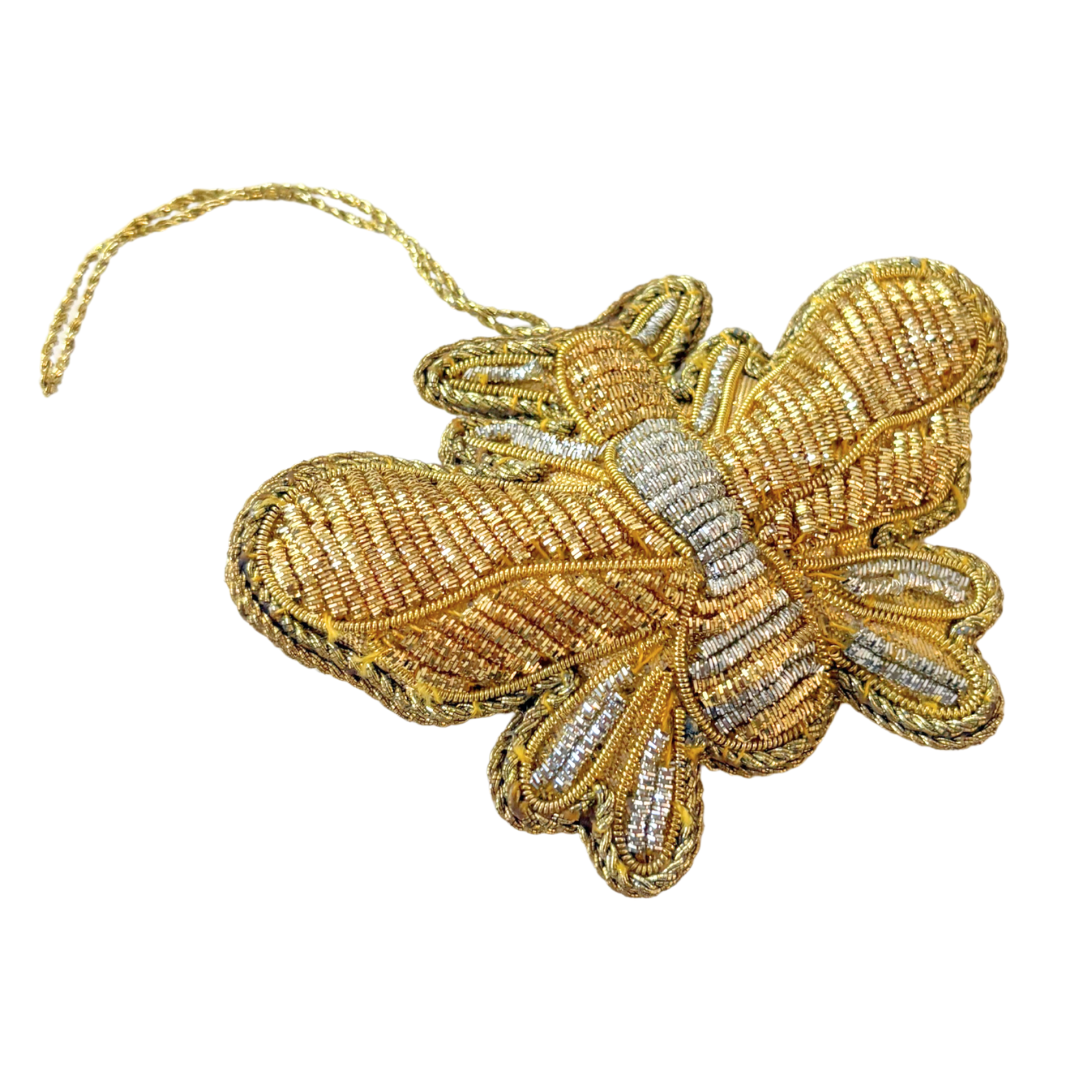 Handmade Golden Filigree Butterfly Embroidered Ornament