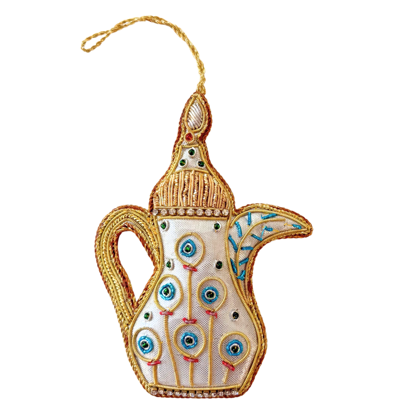 Handmade Miniature Ceramic Pitcher Embroidered Ornament