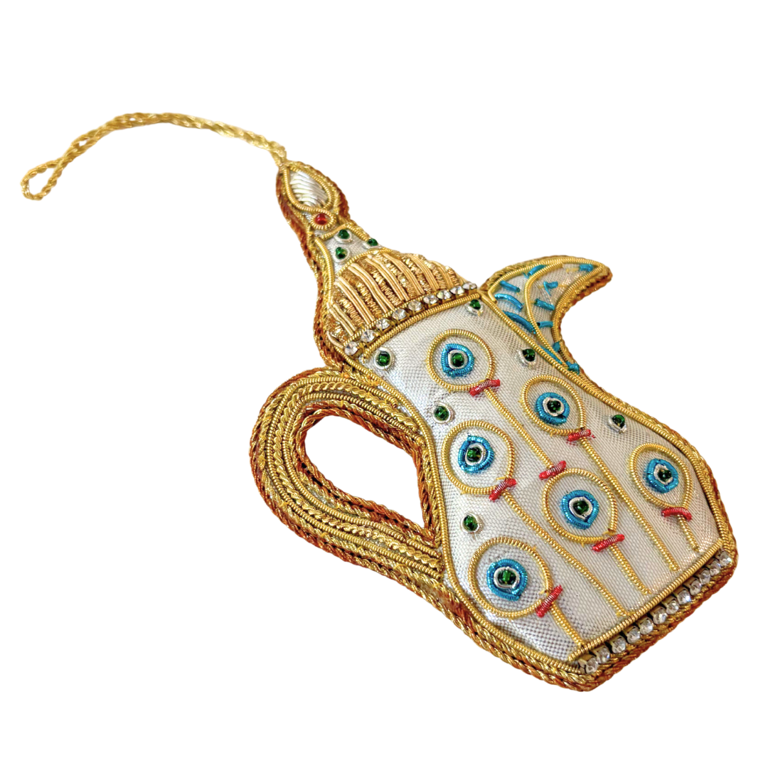 Handmade Miniature Ceramic Pitcher Embroidered Ornament