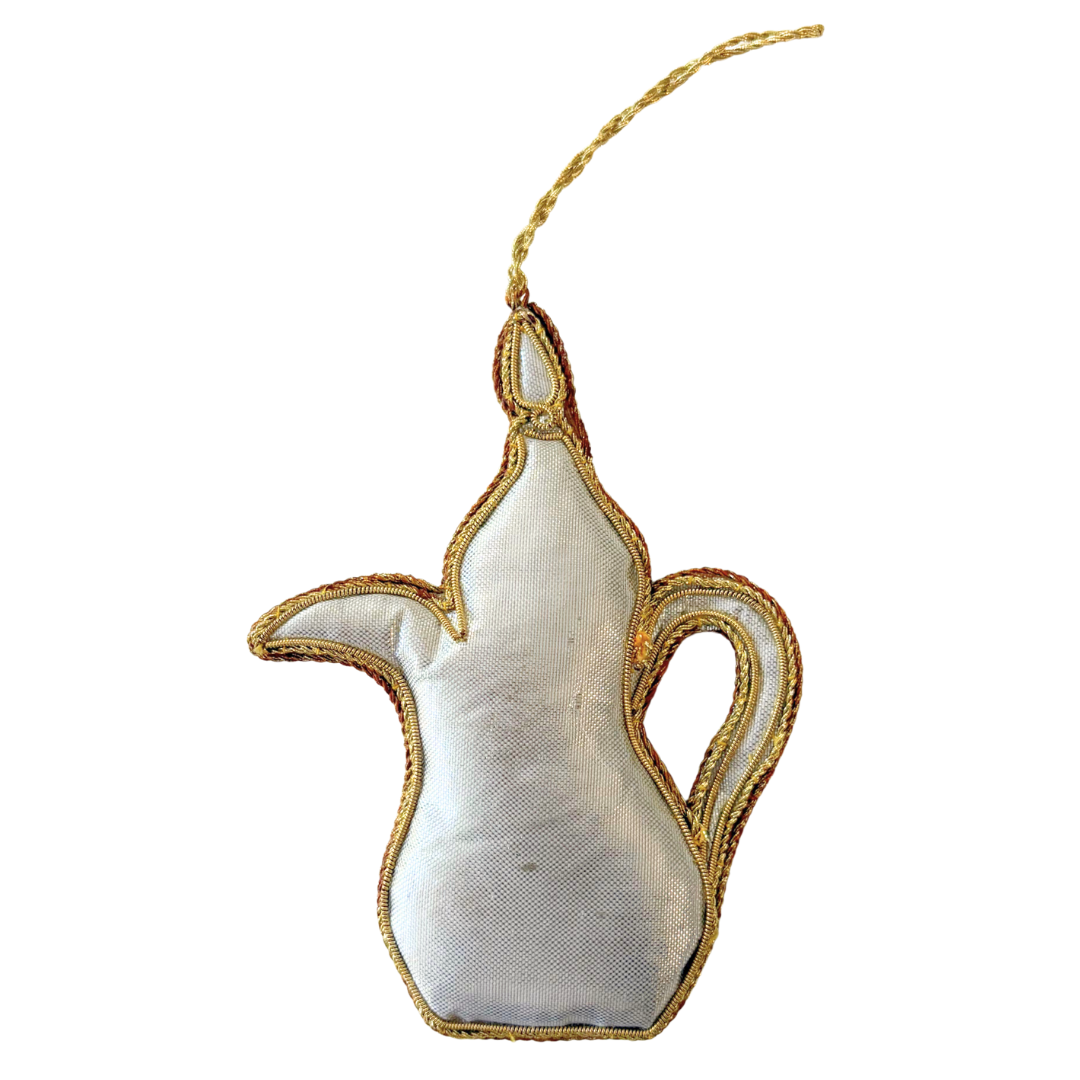 Handmade Miniature Ceramic Pitcher Embroidered Ornament