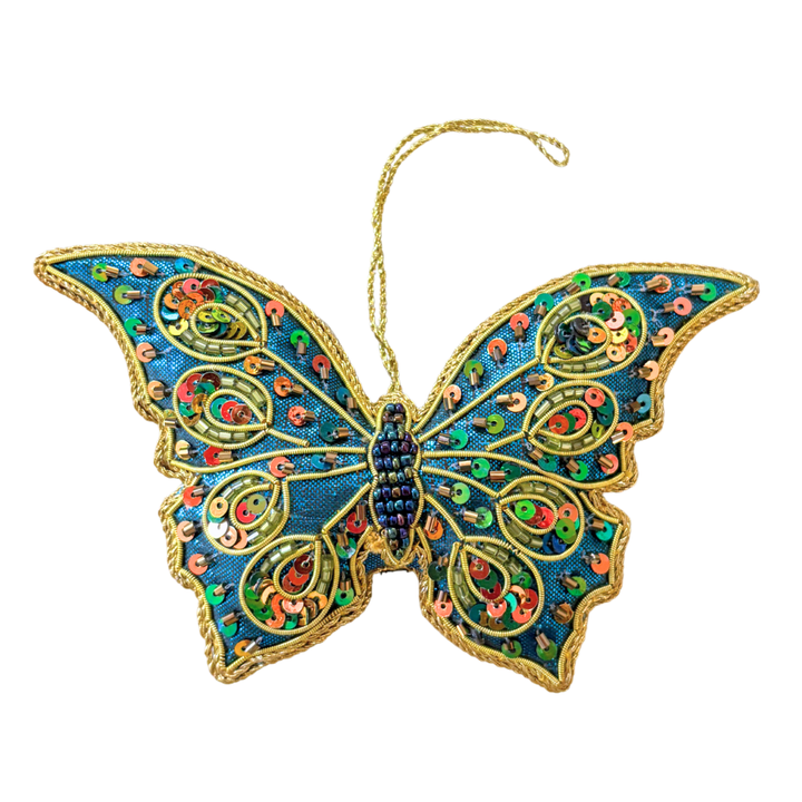 Handmade Azure Butterfly Embroidered Ornament