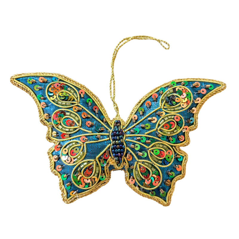 Handmade Azure Butterfly Embroidered Ornament