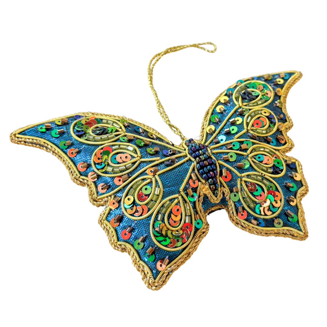 Handmade Azure Butterfly Embroidered Ornament