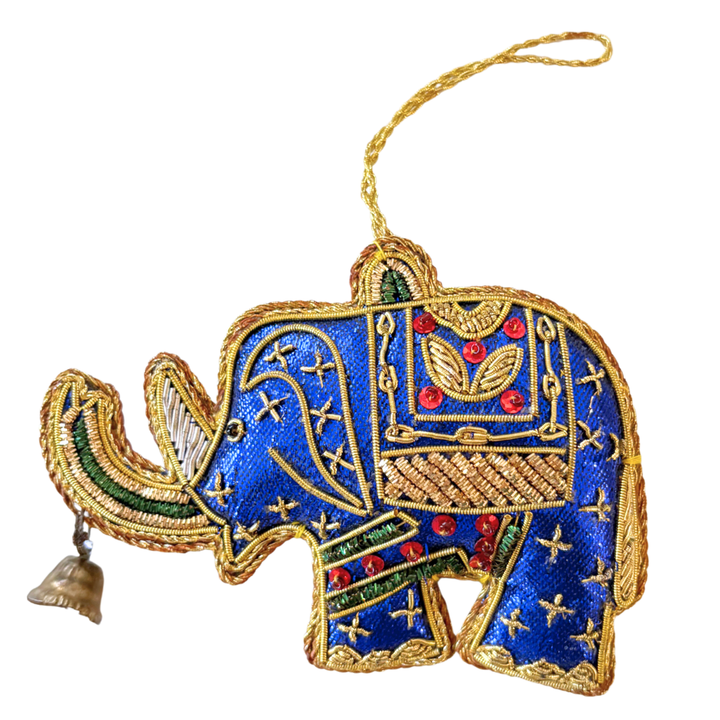 Handmade Blue Elephant Embroidered Ornament