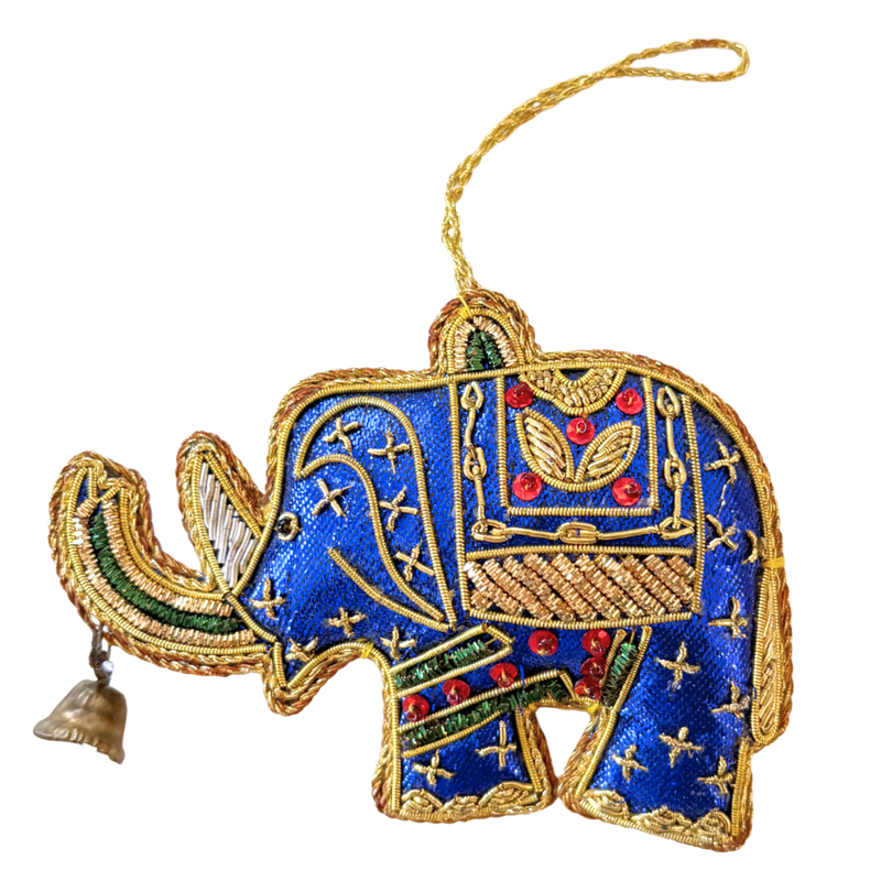 Handmade Blue Elephant Embroidered Ornament