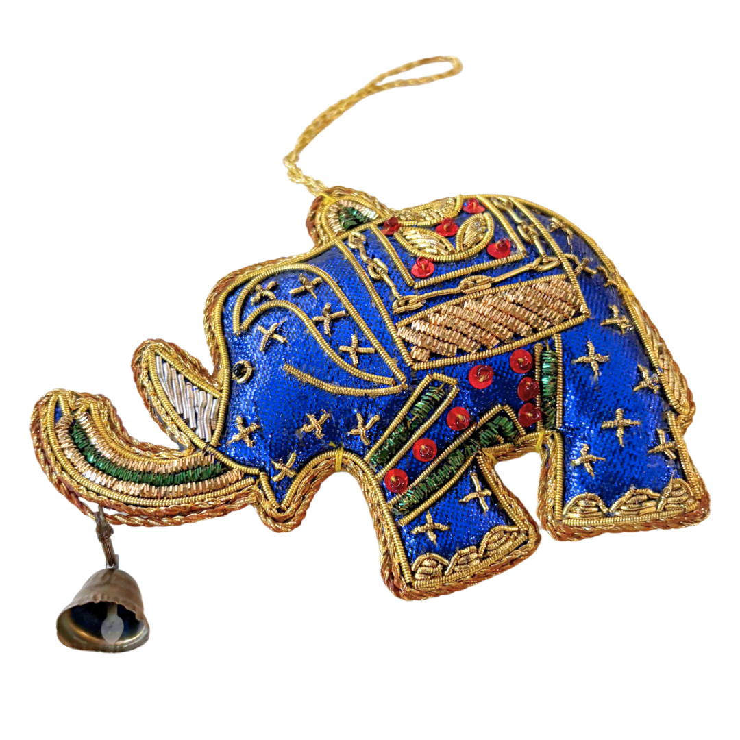 Handmade Blue Elephant Embroidered Ornament
