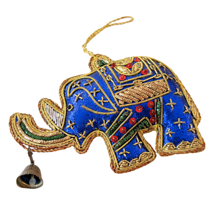 Handmade Blue Elephant Embroidered Ornament