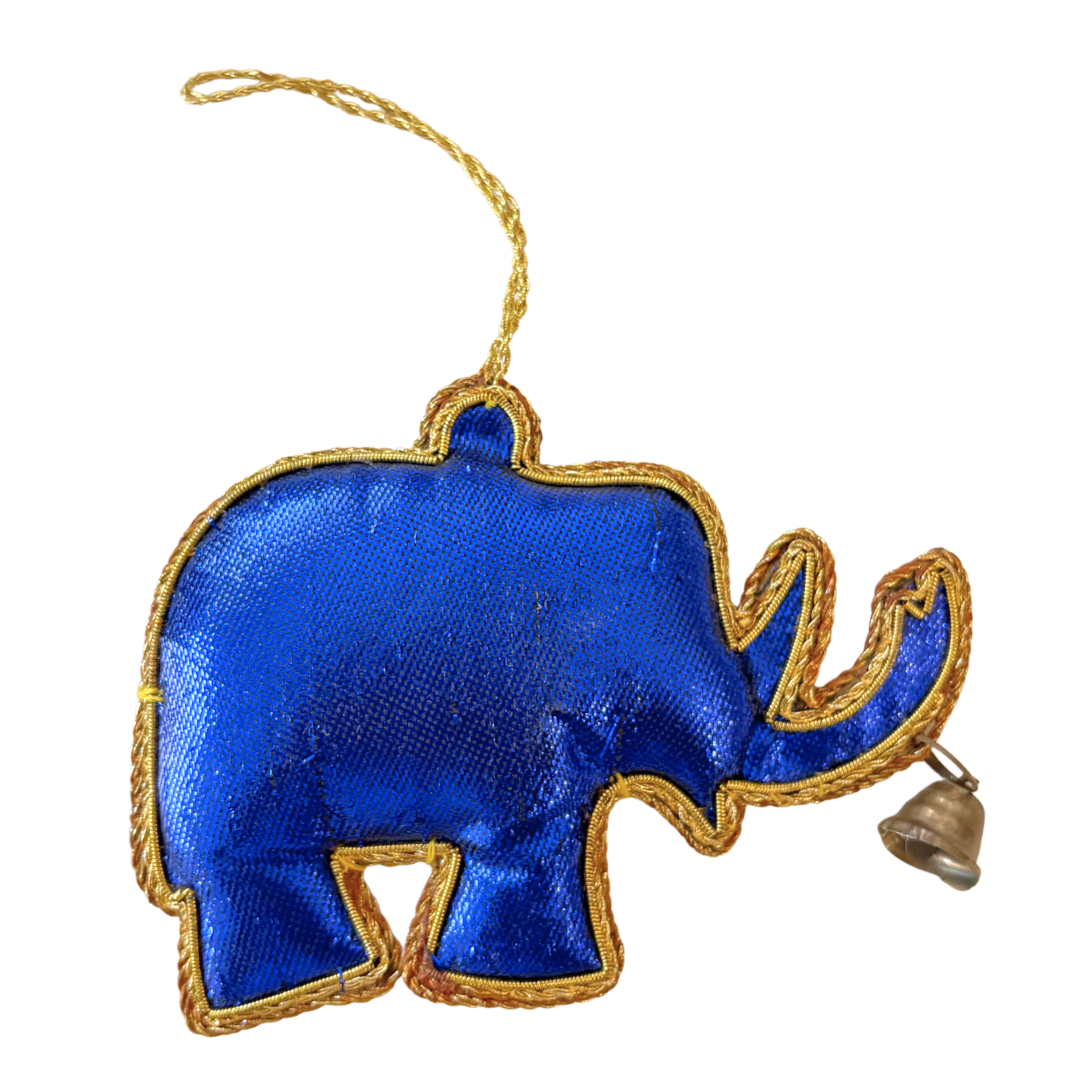 Handmade Blue Elephant Embroidered Ornament