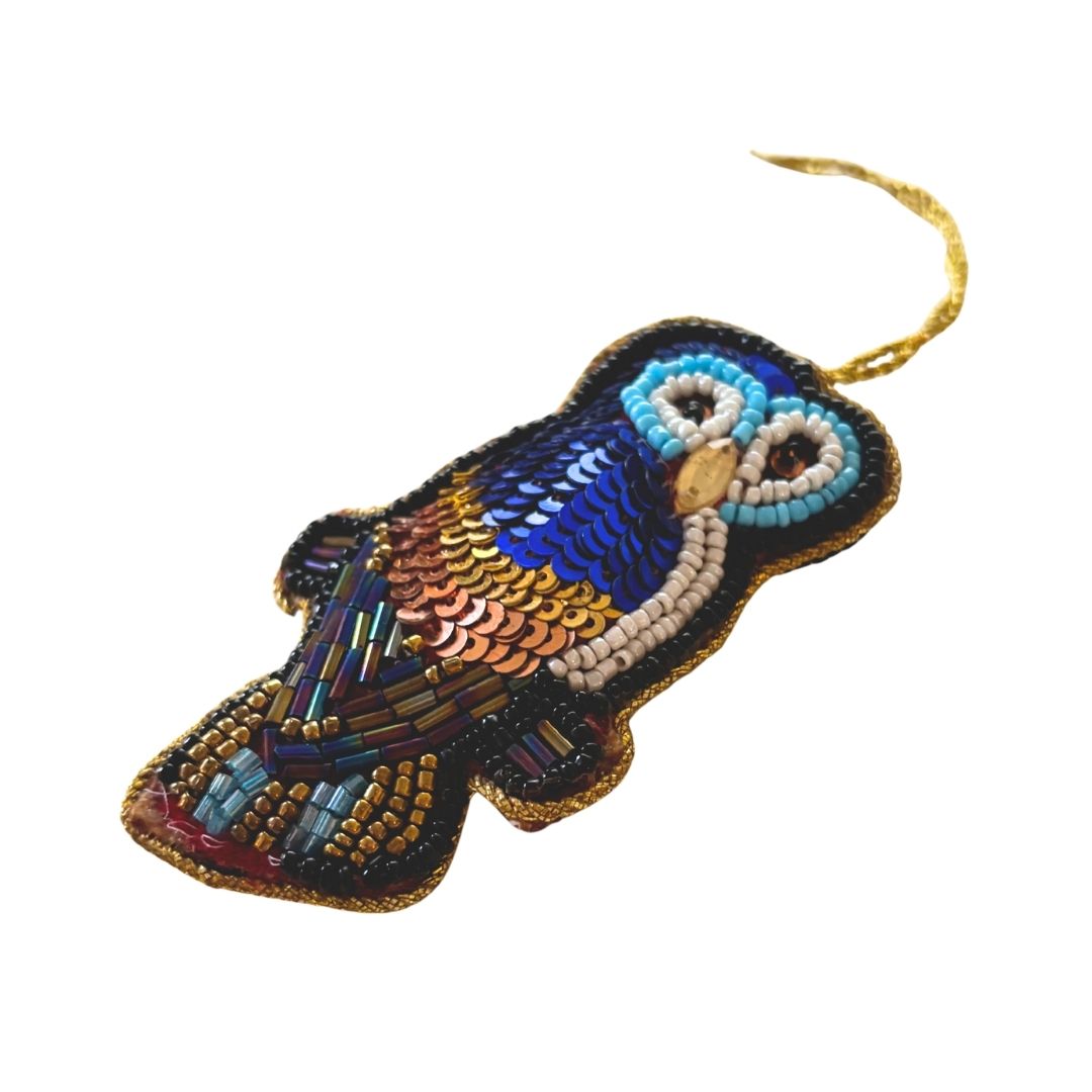 Handmade Owl Embroidered Ornament