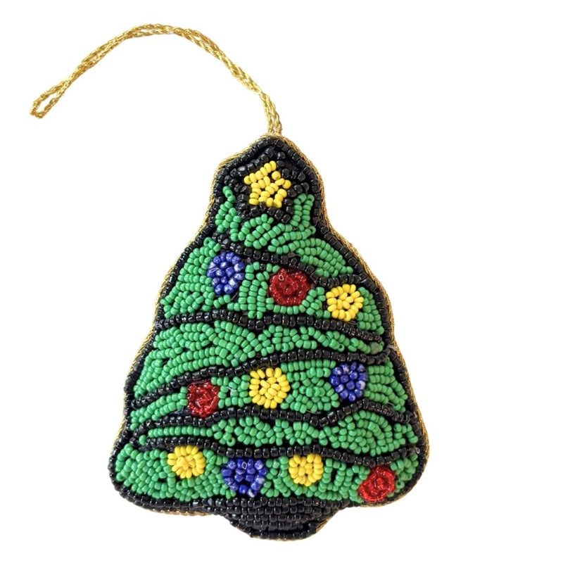 Handmade Beaded Green Christmas Tree Embroidered Ornament