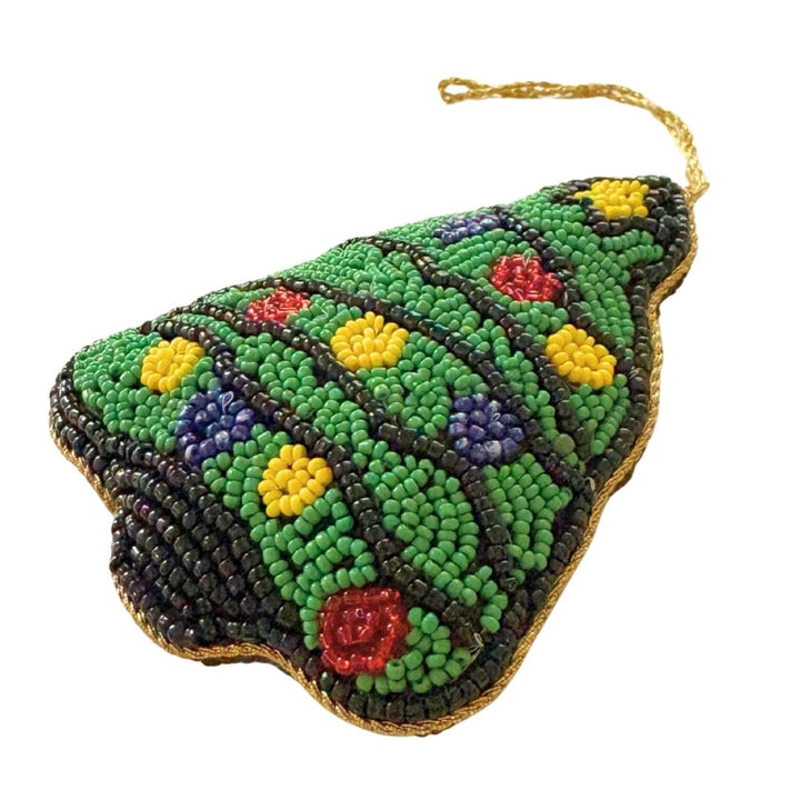Handmade Beaded Green Christmas Tree Embroidered Ornament