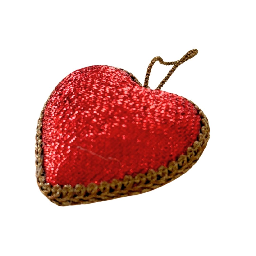 Handmade Red Heart Embroidered Ornament