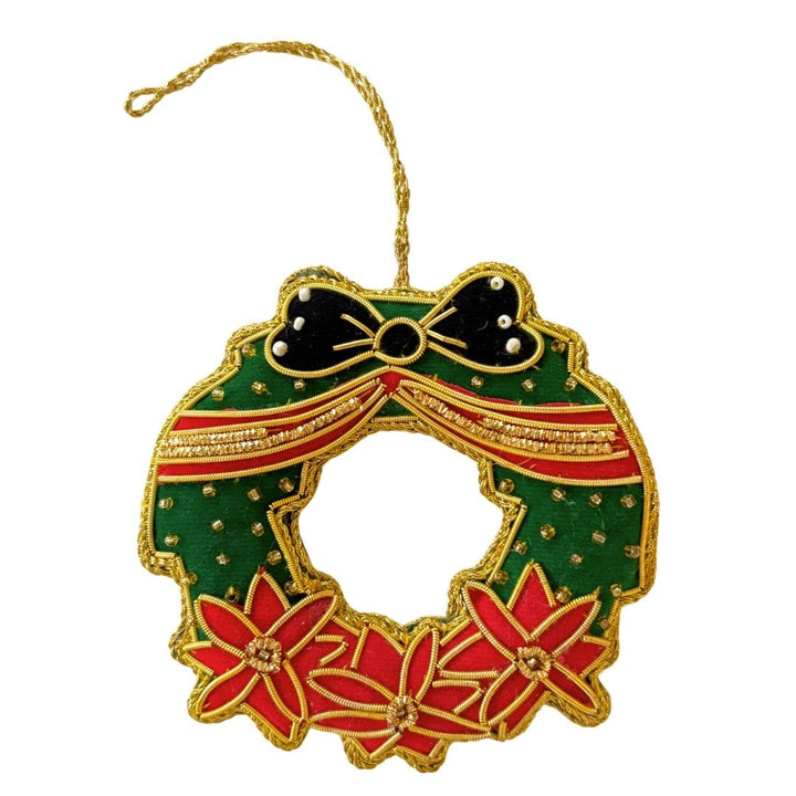 Handmade Holiday Wreath Embroidered Ornament