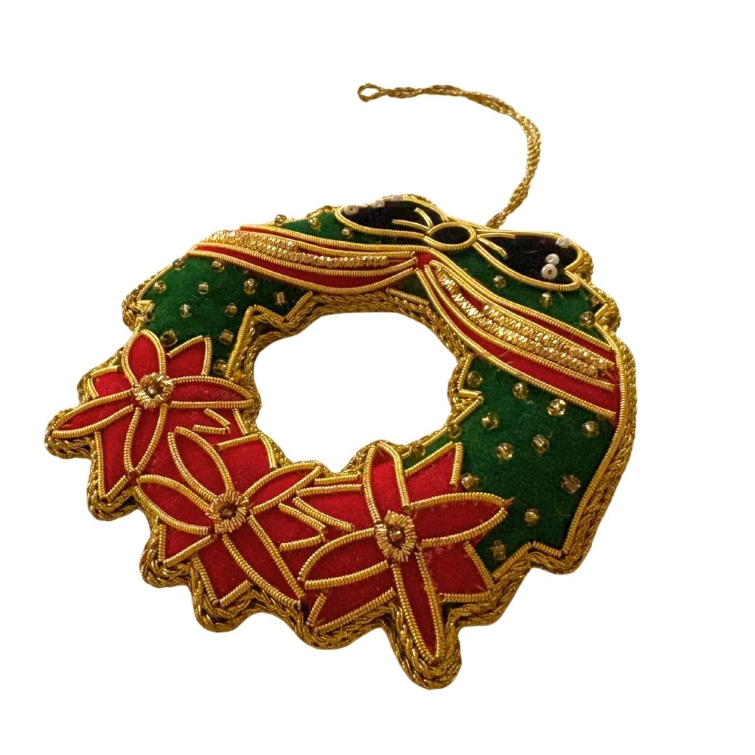 Handmade Holiday Wreath Embroidered Ornament