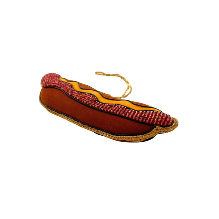 Handmade Hot Dog Embroidered Ornament