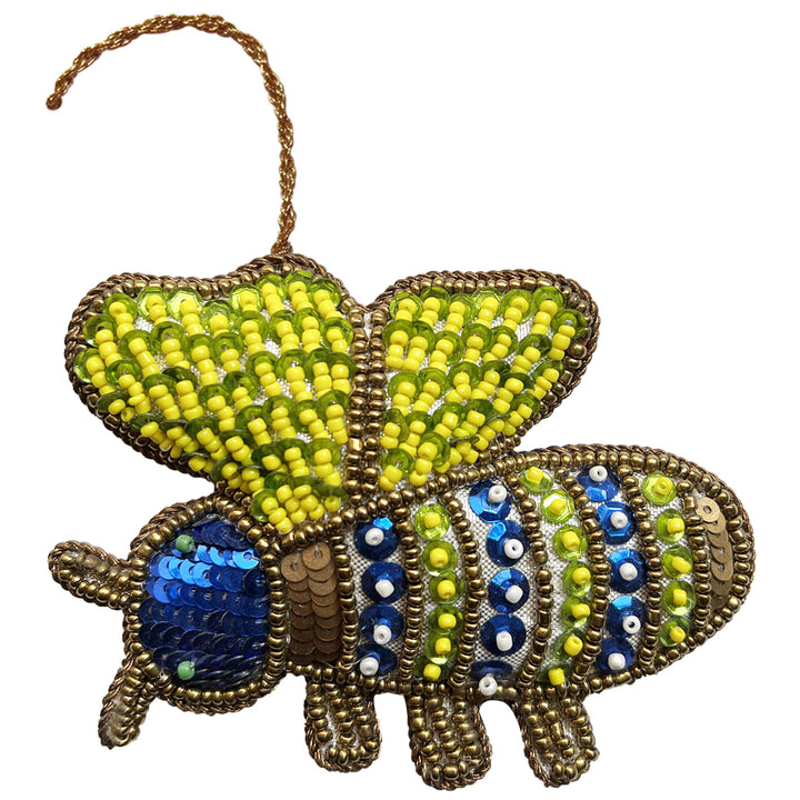 Handmade Blue & Green Bee Christmas Ornament