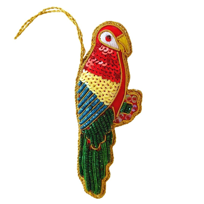 Handmade Scarlet Parrot Embroidered Ornament