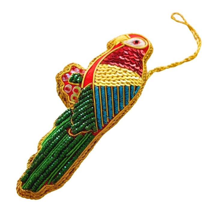 Handmade Scarlet Parrot Embroidered Ornament
