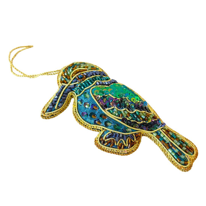 Handmade Turquoise Fish Beaded Embroidered Ornament