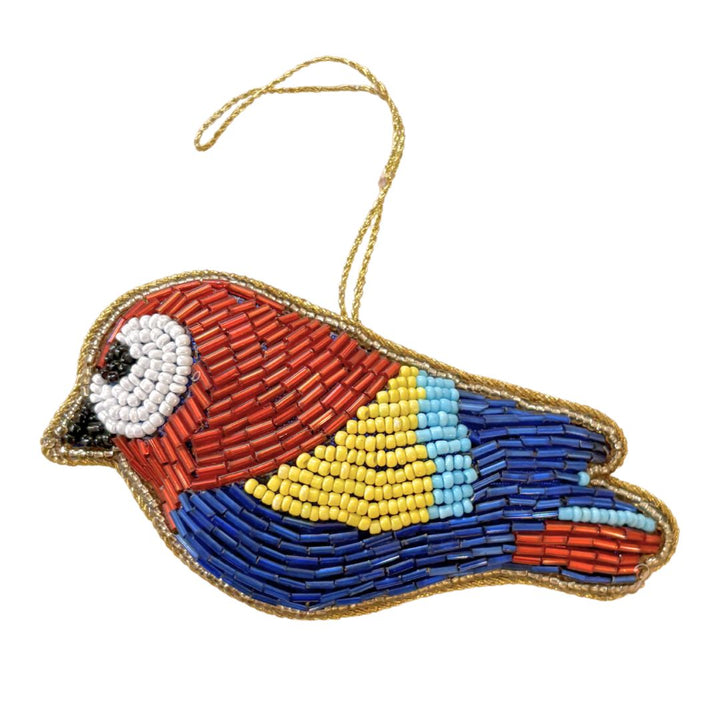 Handmade Scarlet Parrot Embroidered Ornament