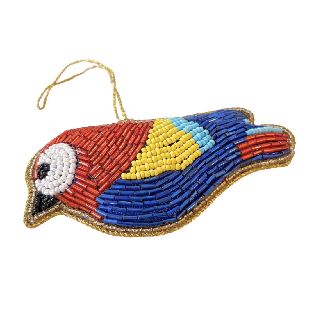 Handmade Scarlet Parrot Embroidered Ornament