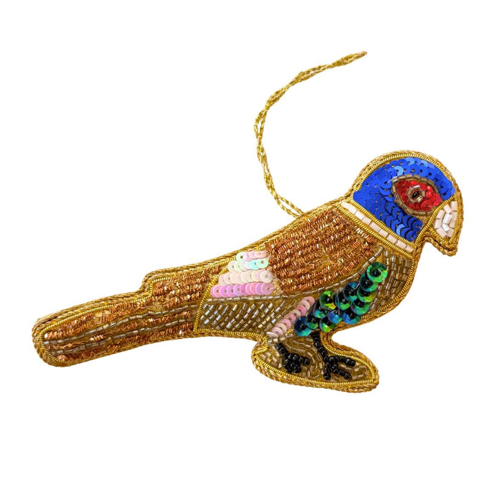 Handmade Songbird on Branch Embroidered Ornament