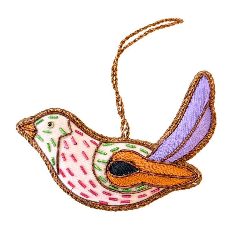 Handmade Pink Finch Embroidered Ornament