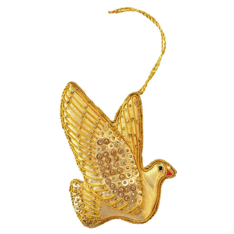 Handmade Golden Dove Embroidered Ornament