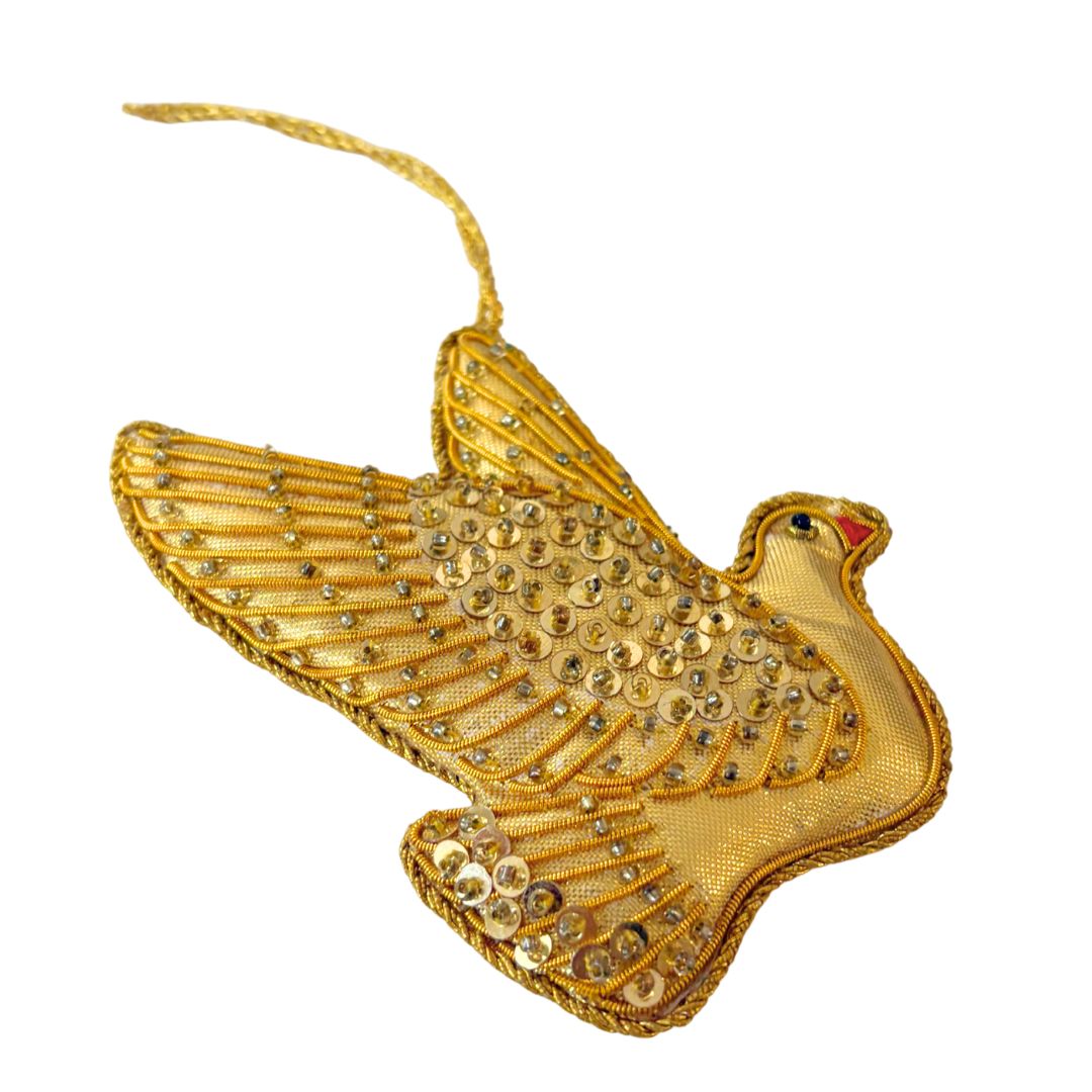 Handmade Golden Dove Embroidered Ornament