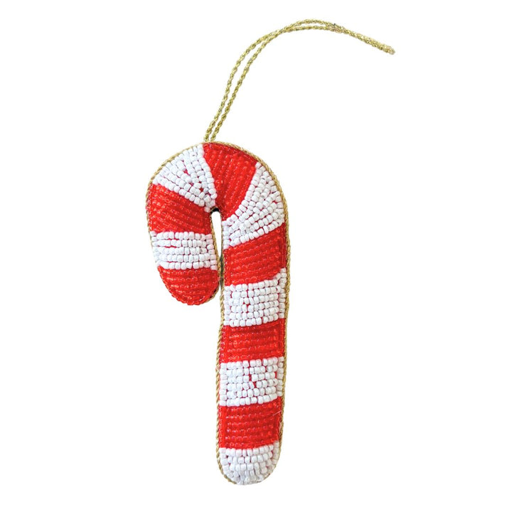 Handmade Candy Cane Beaded Embroidered Ornament