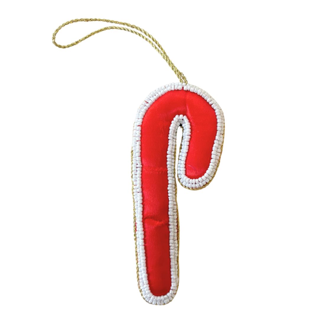 Handmade Candy Cane Beaded Embroidered Ornament