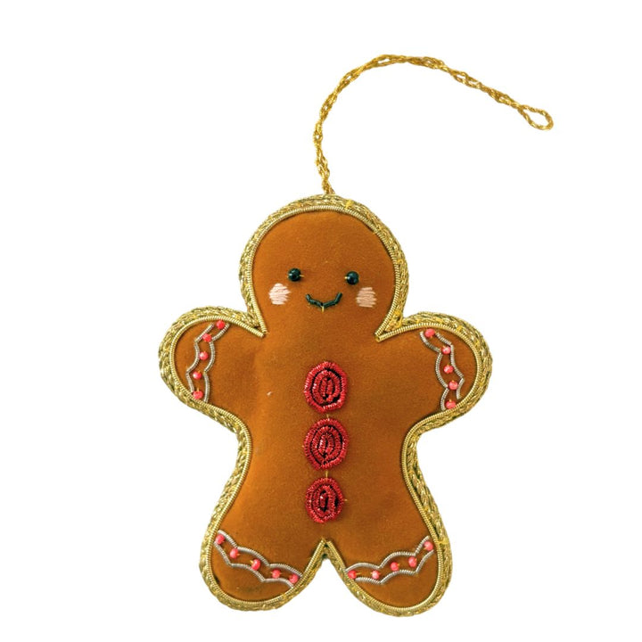 Handmade Gingerbread Man Embroidered Ornament