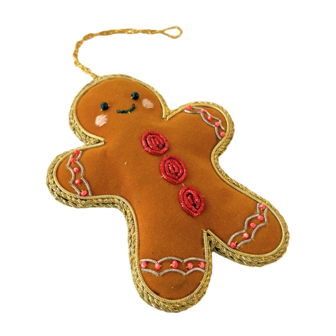 Handmade Gingerbread Man Embroidered Ornament