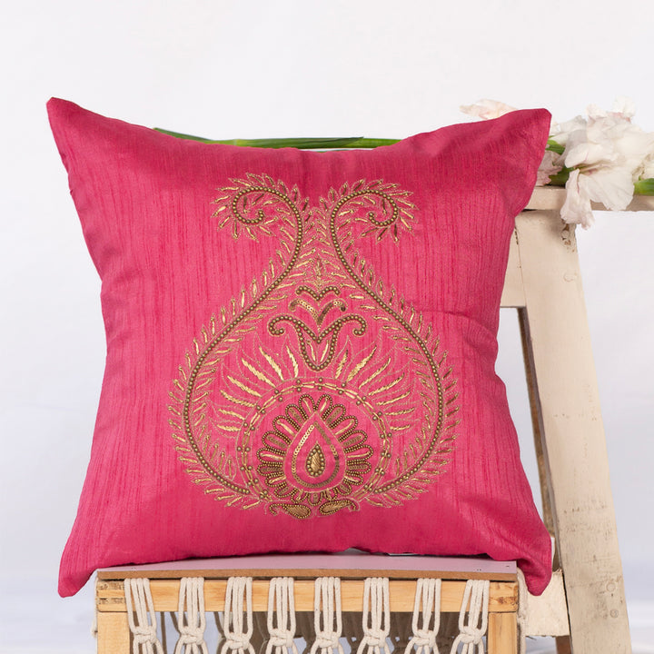 Pink Silk Matka Cushion Cover