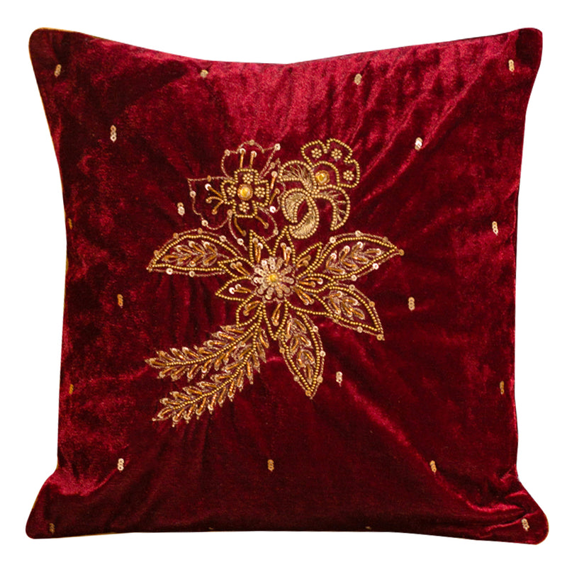 Red Velvet Embroidered Decorative Cushion