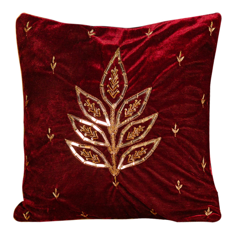 Red Sequence Embroidered Decorative Cushion