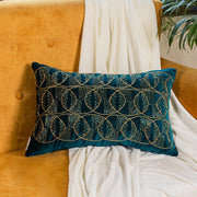 Teal green Geometric embroidered cushion cover